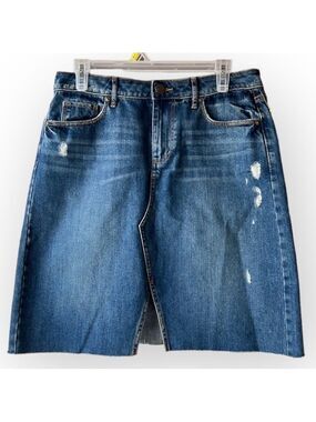 LOFT Denim Cotton Distressed Front Cut Out Skirt Size 6
